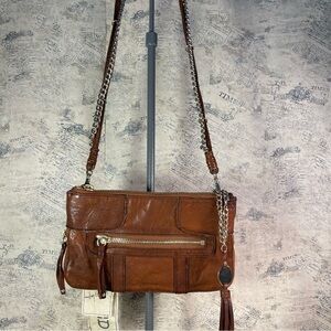 Olivia Harris Moto Chain Mio Black Leather Cross Body Bag